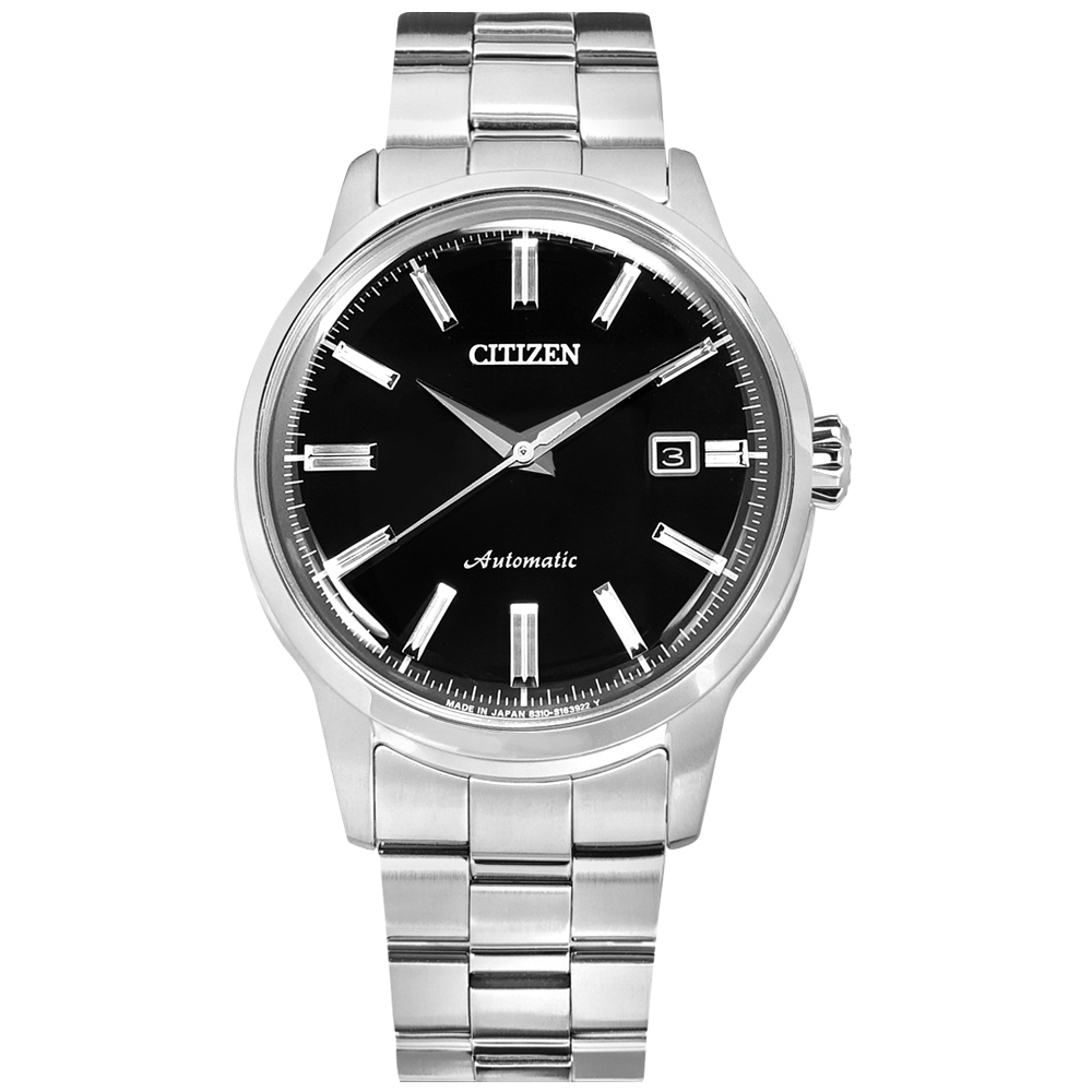 CITIZEN 簡約紳士 機械錶 自動上鍊 日期顯示 不鏽鋼手錶-黑色/41mm