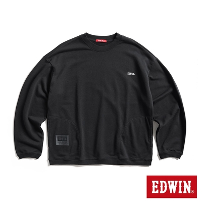EDWIN 人氣復刻 仿皮牌雙口袋厚長袖T恤-男-黑色