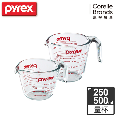 【美國康寧】(2入組)Pyrex耐熱玻璃單耳量杯-500ML+250ML