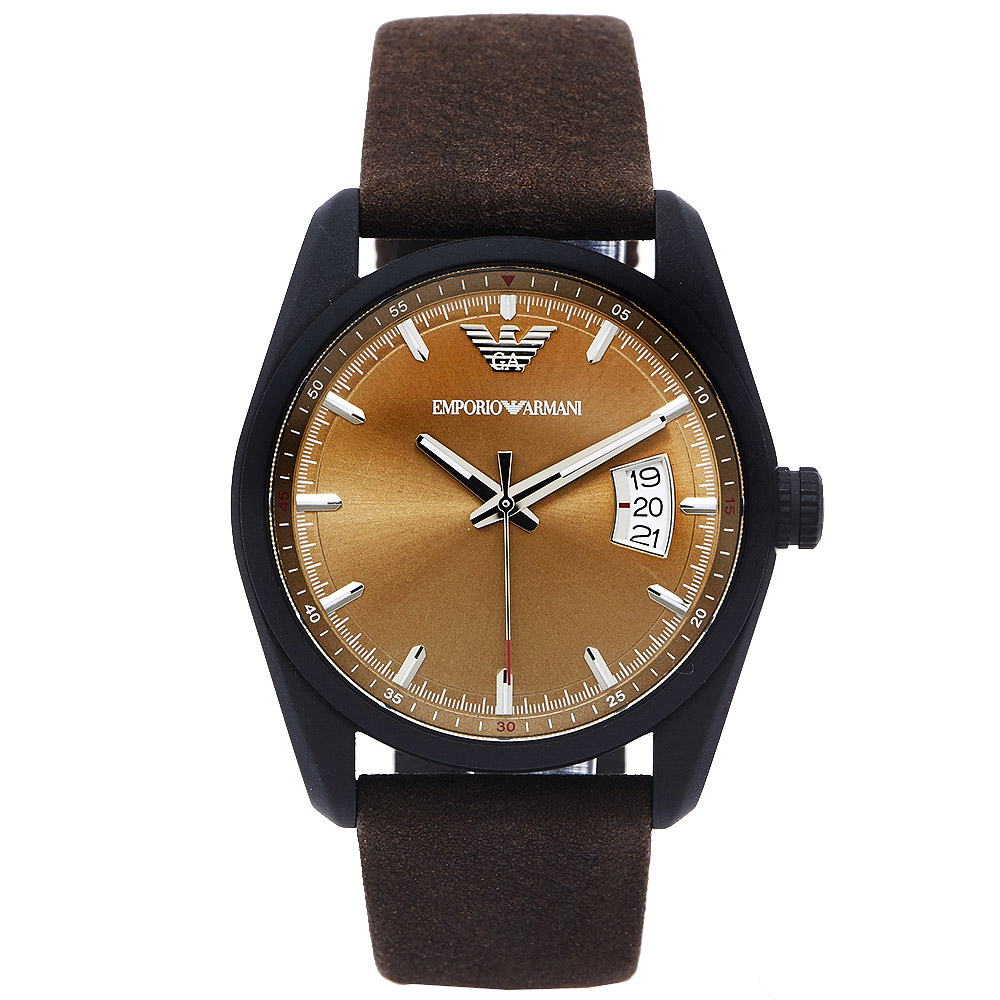 ARMANI 知性時尚風日期顯示手錶(AR6081)-青古銅色面/42mm