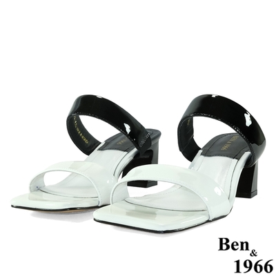 Ben&1966高級頭層牛漆皮流行雙色造型拖鞋-白(216502)
