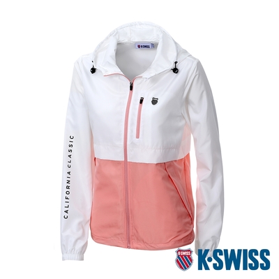 K-SWISS UV Plus Jacket輕量抗UV防風外套-女-白/蜜桃橘