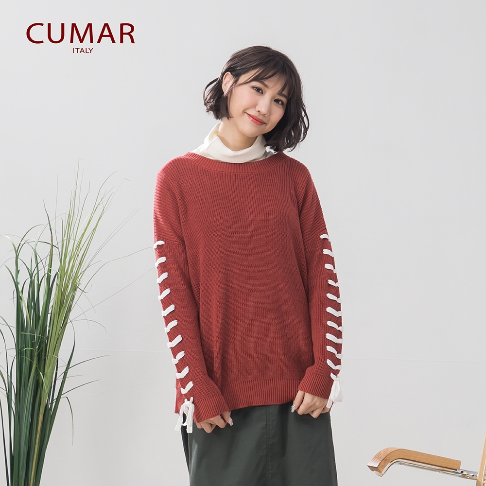 【CUMAR】編織造型長袖-針織衫(二色/版型合身)