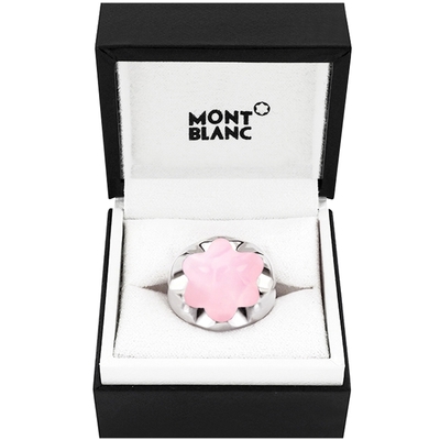 MONT BLANC 萬寶龍 粉紅色六角星造型墜飾寬版純銀戒指-52號