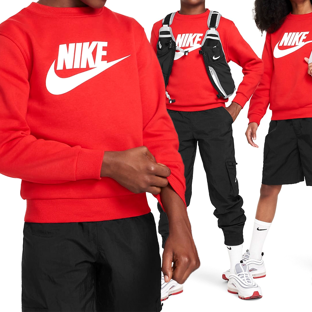 Nike K NSW CLUB FLC CREW LS HBR 童裝 大童 紅色 長袖 運動 加絨 上衣 FD2992-657