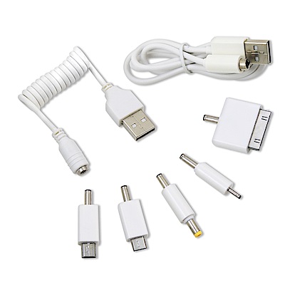 行動電源 USB轉接線+轉接頭*5顆(白色) 有MICRO USB& IPHONE4