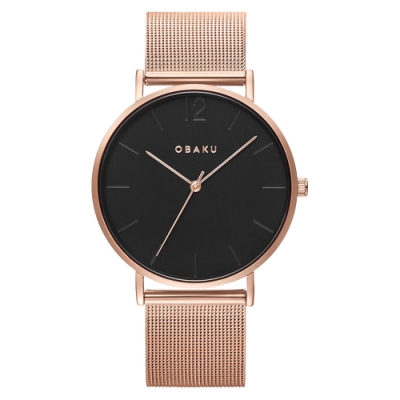 OBAKU 摩登驚豔鋼質男錶-玫瑰金X黑(V197GXVBMV)/40mm