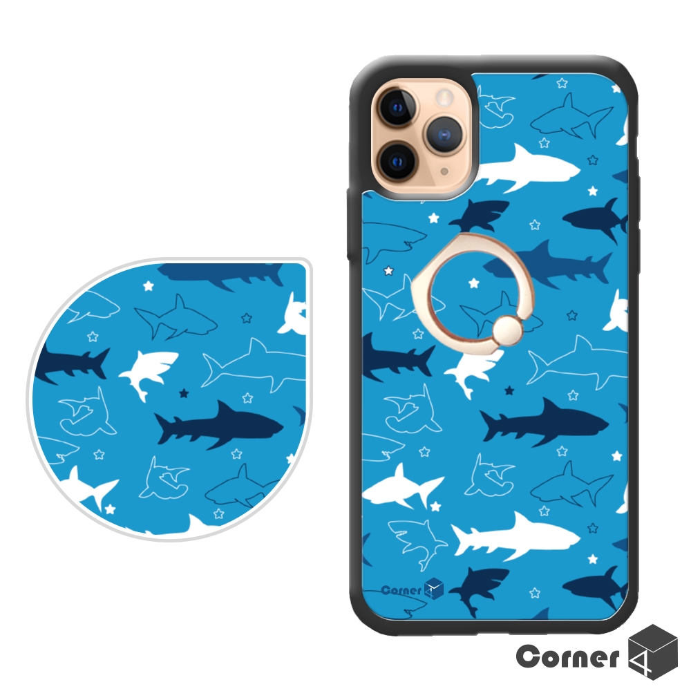 Corner4 iPhone 11 Pro 5.8吋防摔指環手機殼-鯊魚世界
