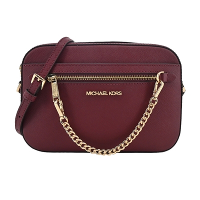 MICHAEL KORS JET SET掛鍊防刮斜背相機包-大/暗紅