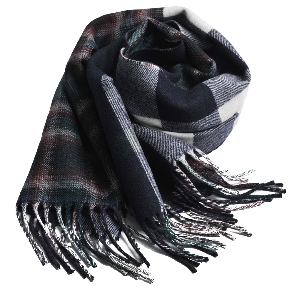 BURBERRY 義大利製經典格紋配蘇格蘭格紋美麗諾羊毛圍巾(深藍綠格紋/168x30) product image 1