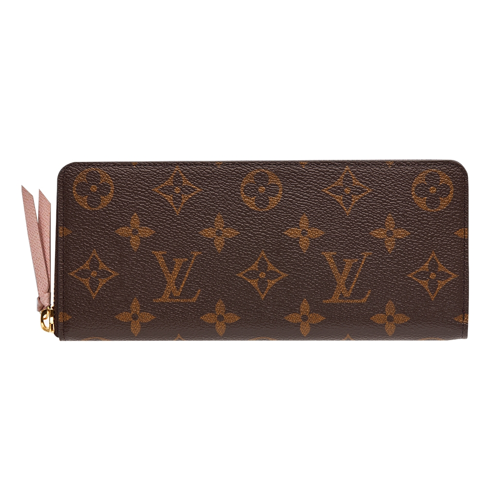 LOUIS VUITTON  LV  Clemence 經典老花牛皮拉鍊長夾附原廠提袋-粉紅