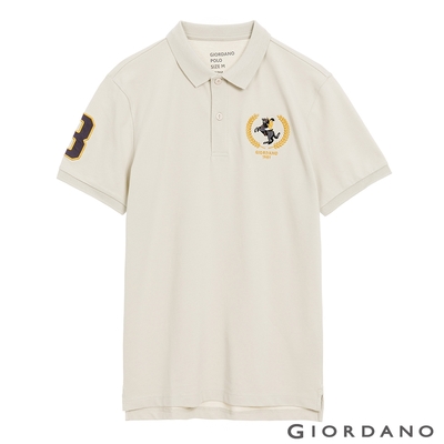 GIORDANO 男裝拿破崙刺繡POLO衫 - 85 鵜鶘卡其