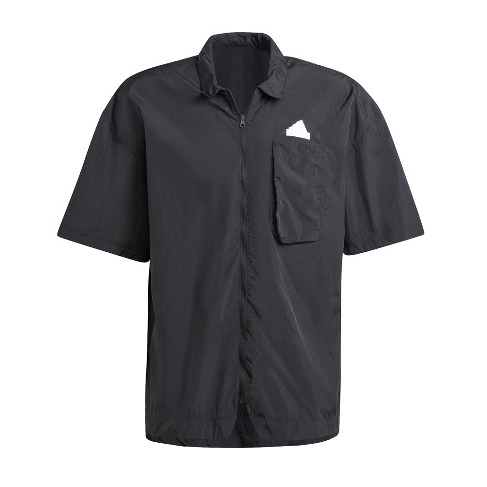 Adidas M CE Q2 Shirt [IR5188] 男 短袖 襯衫 運動 休閒 寬鬆 防潑水 拉鍊 黑