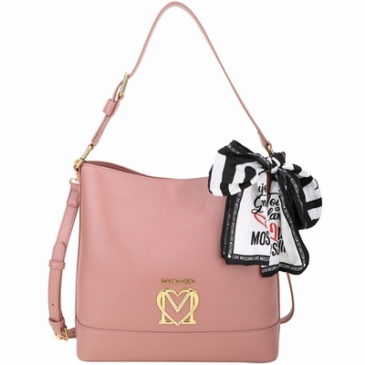 LOVE MOSCHINO 絲巾系列金屬字母皮革肩背托特包(粉色)