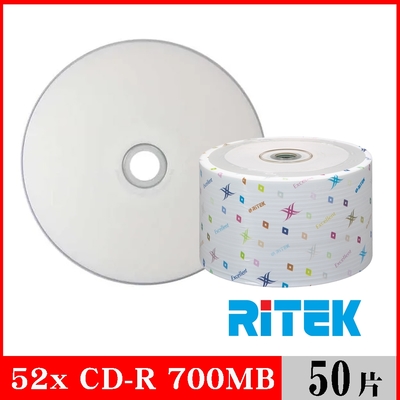 RITEK錸德 52x CD-R 700MB 珍珠白滿版可列印/50片裸裝
