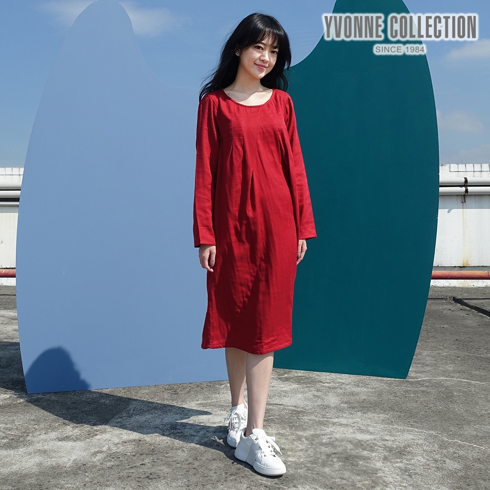 YVONNE 【網路限定】三層棉長袖洋裝-紅