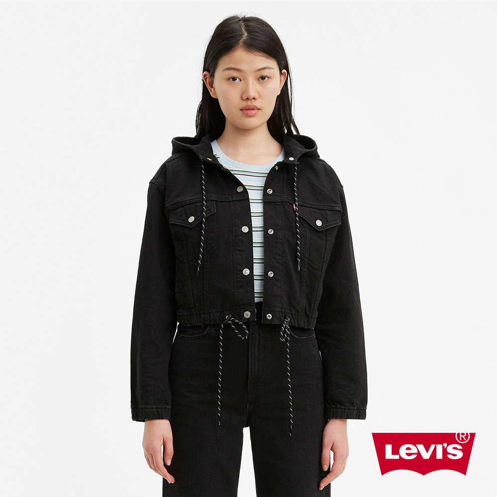 Levis 女款 短版連帽牛仔外套 / 下擺抽繩