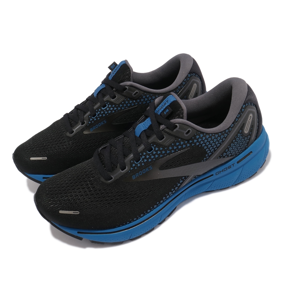 Brooks 慢跑鞋 Ghost 14 寬楦頭 男鞋 魔鬼系列 黑 藍 運動鞋