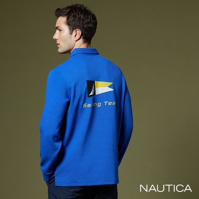 NAUTICA男裝 品牌旗幟印花長袖POLO衫-藍