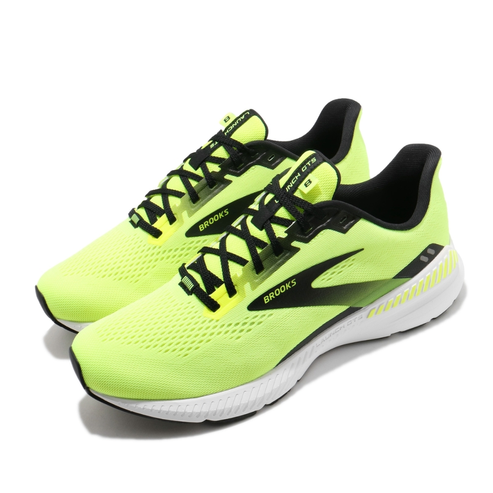 Brooks 慢跑鞋 Launch GTS 8 2E 寬楦 黃綠 黑 支撐 路跑 男鞋 1103592E774