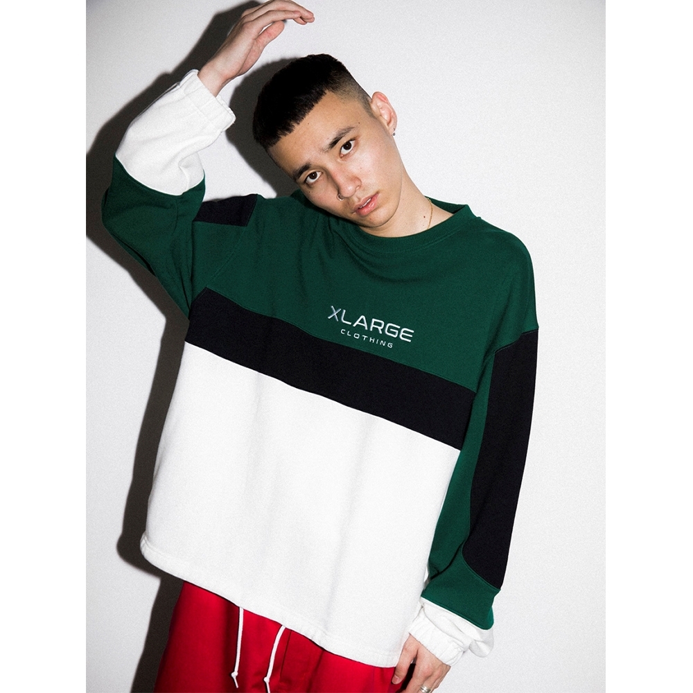 XLARGE SPORTS LOGO PANELED CREWNECK SWEAT大學T-深綠| Yahoo