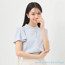 earth music  荷葉摺邊寬袖無領襯衫