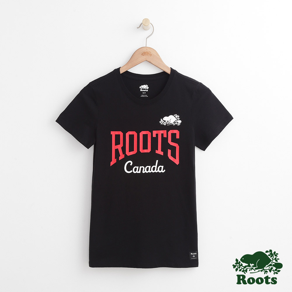 女裝Roots LOGO短袖T恤-黑