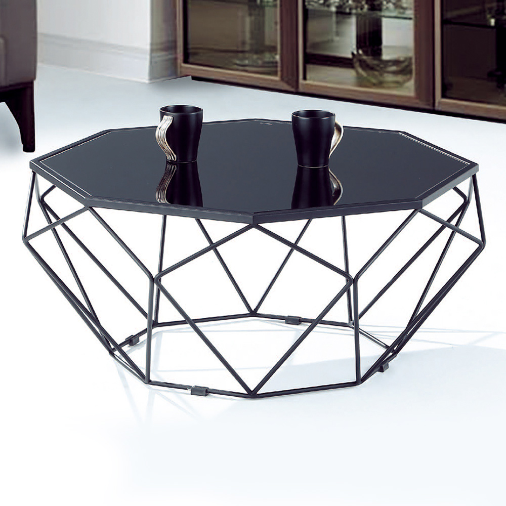 Boden-瑞莎2.7尺黑色造型玻璃大茶几-80x80x38cm