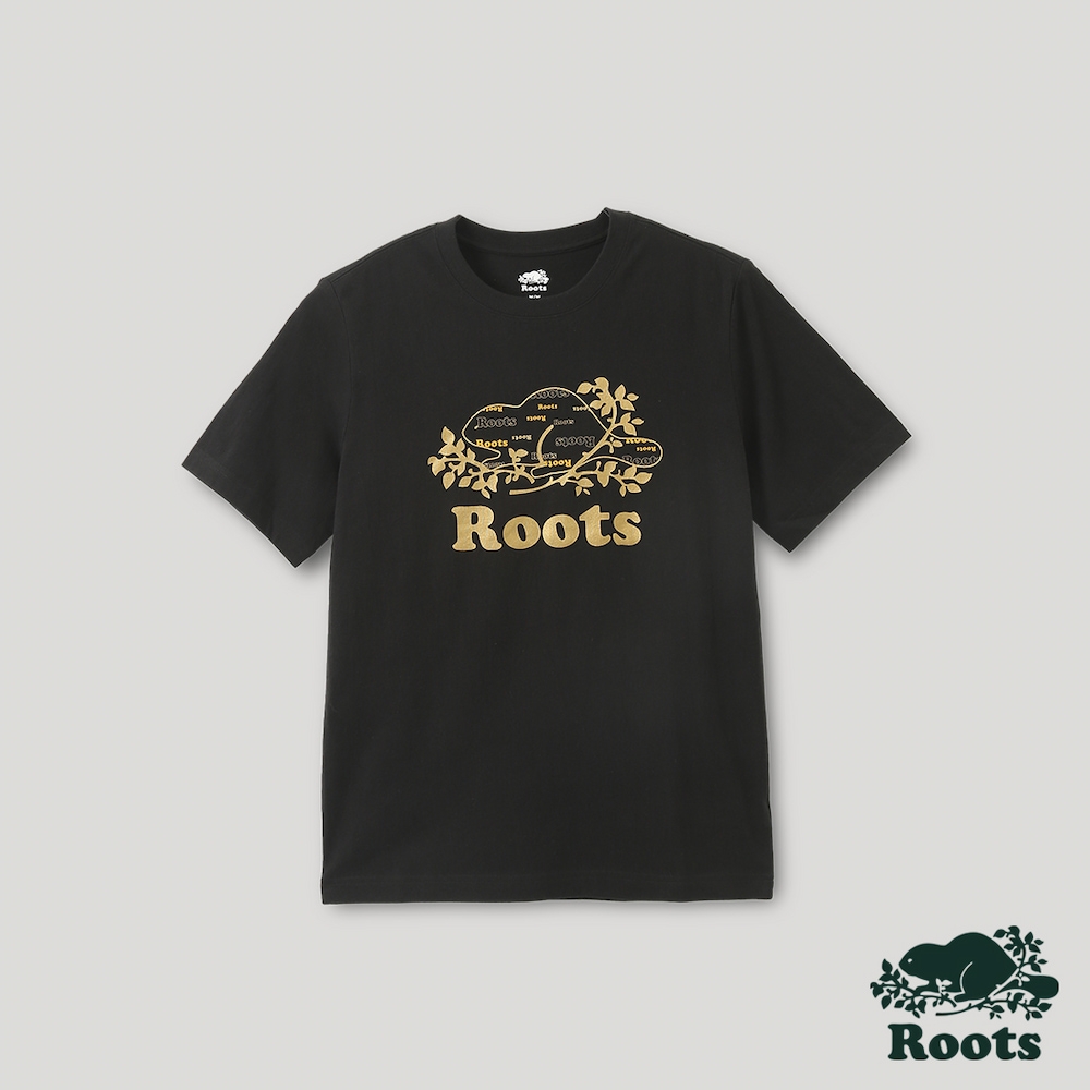 Roots 男裝- 城市悠遊系列 金框海狸短袖T恤-黑色