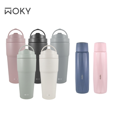 【WOKY 沃廚】手提激凍輕芯鈦瓷易潔層保溫杯750ml+鈦杯380ml