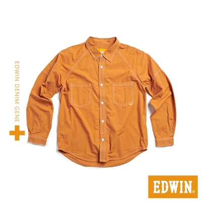 EDWIN 橘標 洗褪工裝長袖襯衫-男-暗黃色