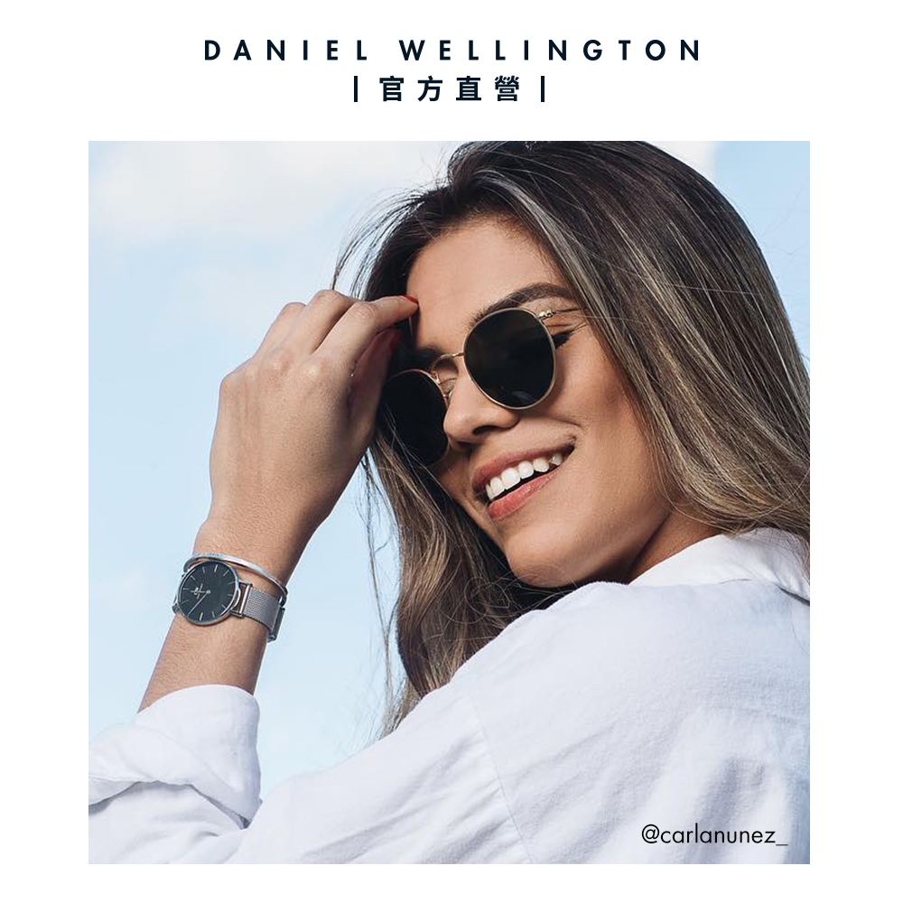 Daniel Wellington DW 手錶Petite Sterling 28mm星鑽銀米蘭金屬錶-黑