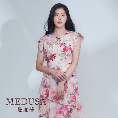 現貨【MEDUSA 曼度莎】浪漫粉紅碎花雪紡上衣（M-XL）｜女上衣 雪紡上衣 無袖上衣