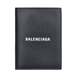 BALENCIAGA字母印花LOGO小牛皮3卡對折短夾(黑)