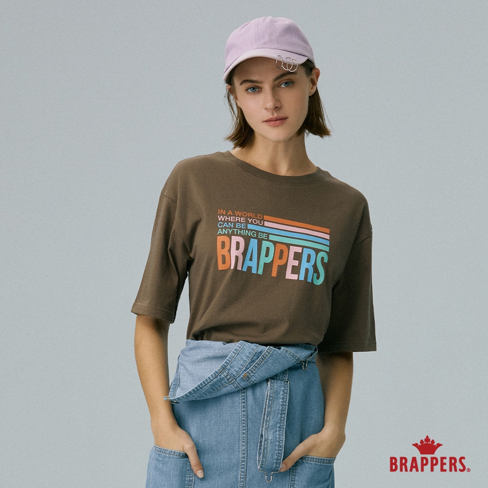 BRAPPERS 女款 字母印花短版寬T恤-土色