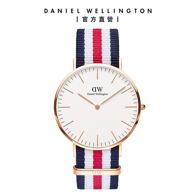 Daniel Wellington DW 手錶 Classic Canterbury 40mm細紋藍白紅織紋錶 DW00100002