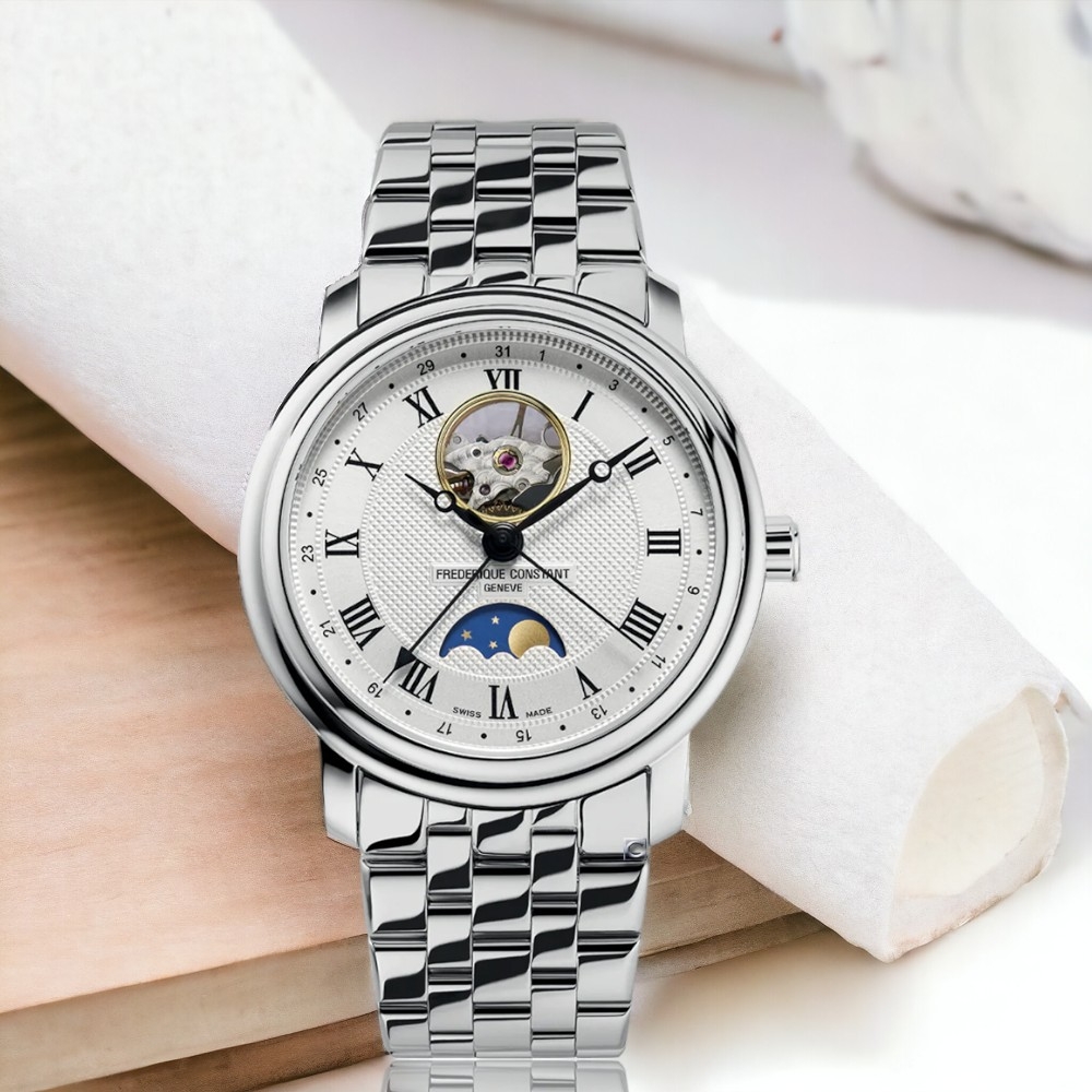 CONSTANT 康斯登 Classics 百年經典系列心跳月相機械錶-FC-335MC4P6B2 男錶 白色 鋼錶