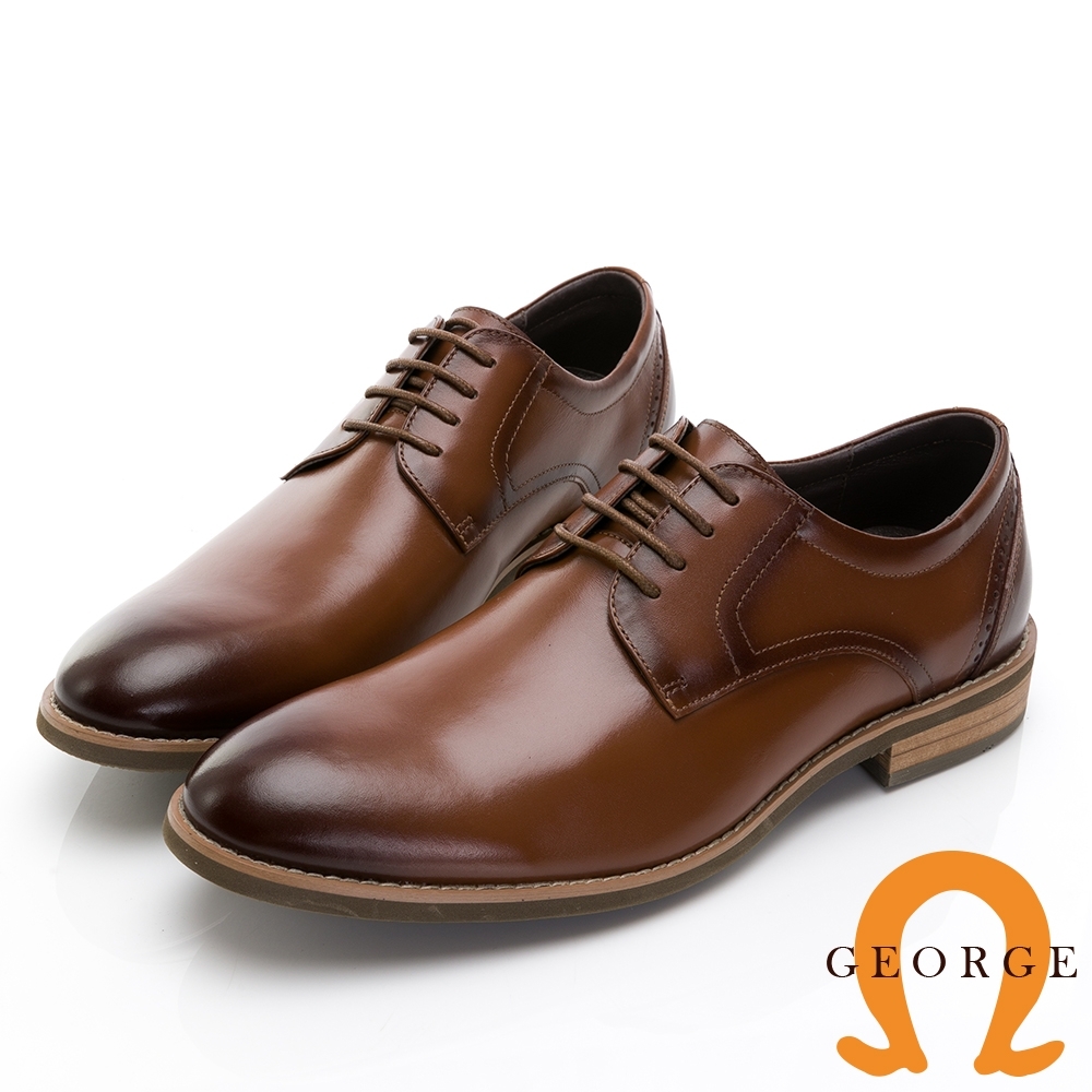 GEORGE 喬治皮鞋 氣墊系列 素面牛皮綁帶木紋核心氣墊紳士鞋-棕色