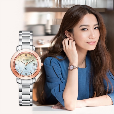 CITIZEN 星辰 XC 真鑽鈦金屬光動能電波女錶 母親節送禮-27mm ES9446-54X