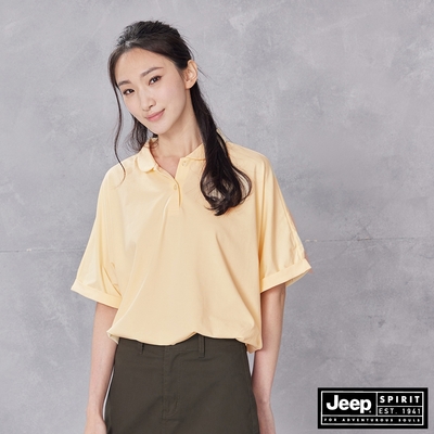 JEEP 女裝 休閒寬版短袖POLO衫-淡黃色