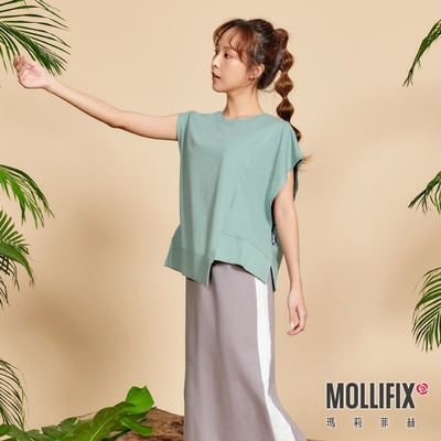 Mollifix 瑪莉菲絲 不對稱造型休閒背心 (綠) 暢貨出清、瑜珈服、背心、T恤