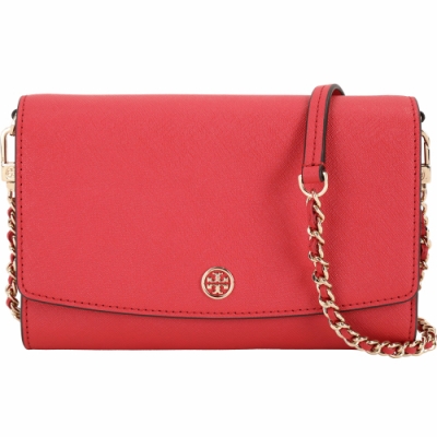 TORY BURCH Robinson 防刮皮革手拿鍊帶包(寶石紅)