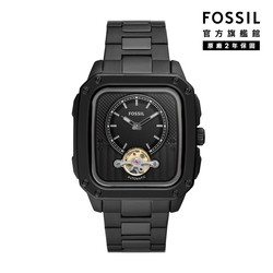 FOSSIL Inscription 酷黑復古方型手錶 黑色不鏽鋼鍊帶 42MM ME3238