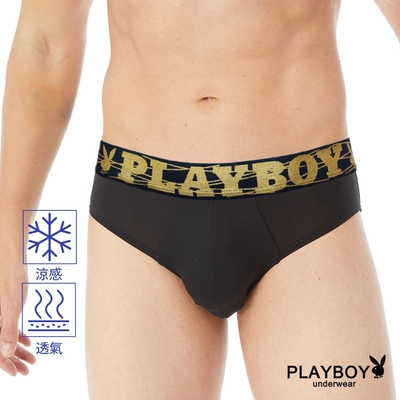 PLAYBOY 涼爽透氣網眼LOGO織帶三角褲-單件-黑