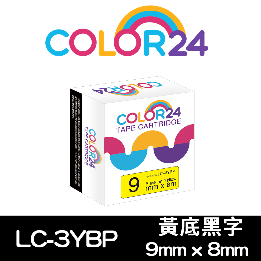 【Color24】 for Epson LK-3YBP / LC-3YBP 黃底黑字相容標籤帶(寬度9mm)
