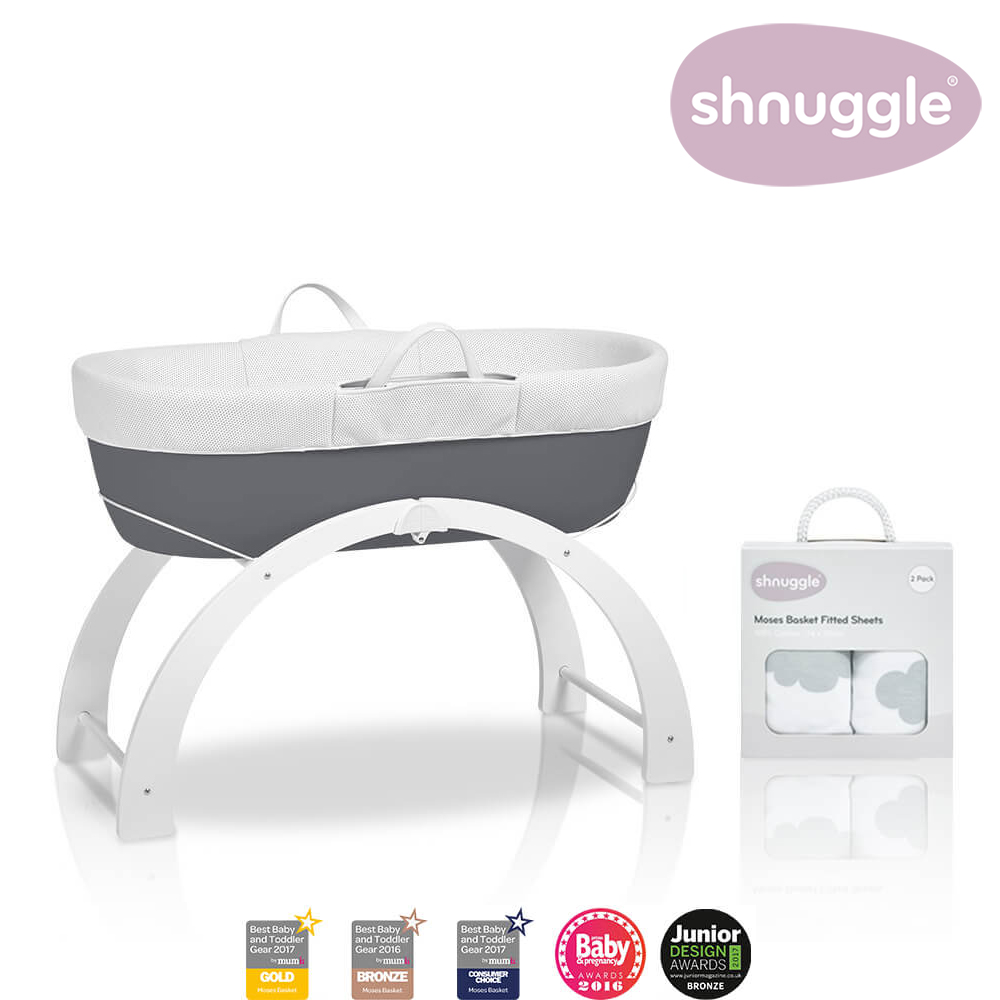 【英國Shnuggle】甜夢嬰兒床Dreami+朵朵床套(多功能移動式床邊床) | 嬰兒床/床邊床