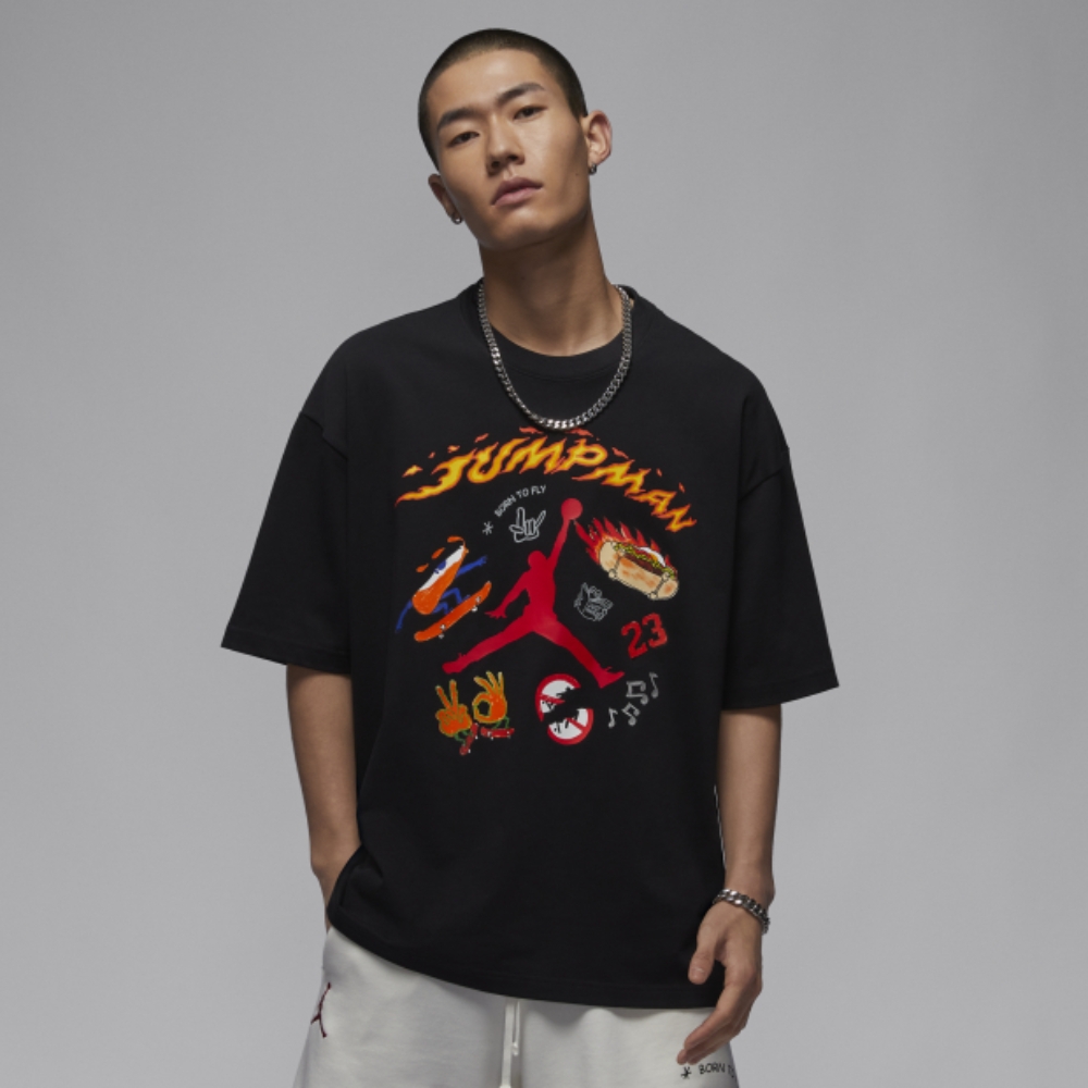 NIKE 上衣 男款 短袖上衣 運動 AJ 喬丹 AS M J SS OS CREW NECK GCEL 黑 HJ3965-010