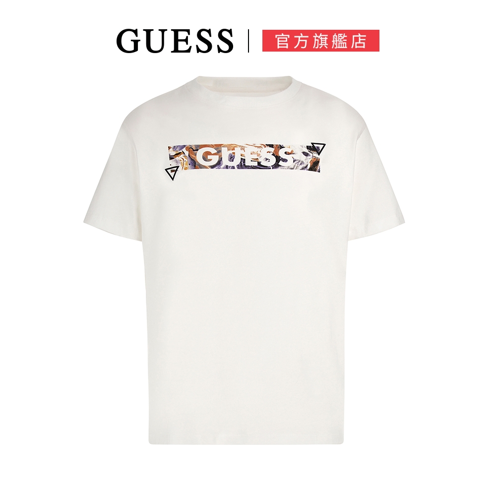 【GUESS】抽象彩繪LOGO個性短T-白