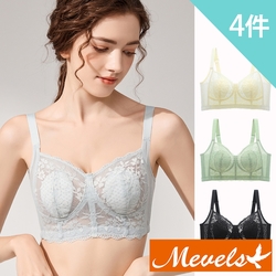 Mevels瑪薇絲- 4件組 兔耳杯奢華蕾絲無鋼圈內衣/蕾絲/女內衣(M-XXL)