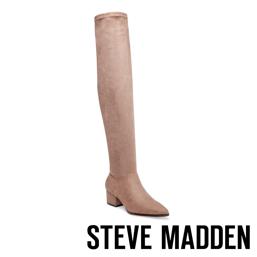 STEVE MADDEN-CARLI素面麂皮尖頭長靴-絨棕